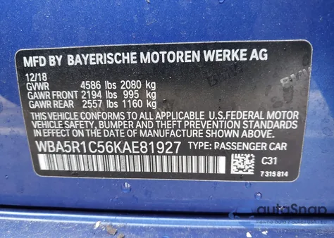 2019 BMW 330I из США, поврежденный, VIN WBA5R1C56KAE81927